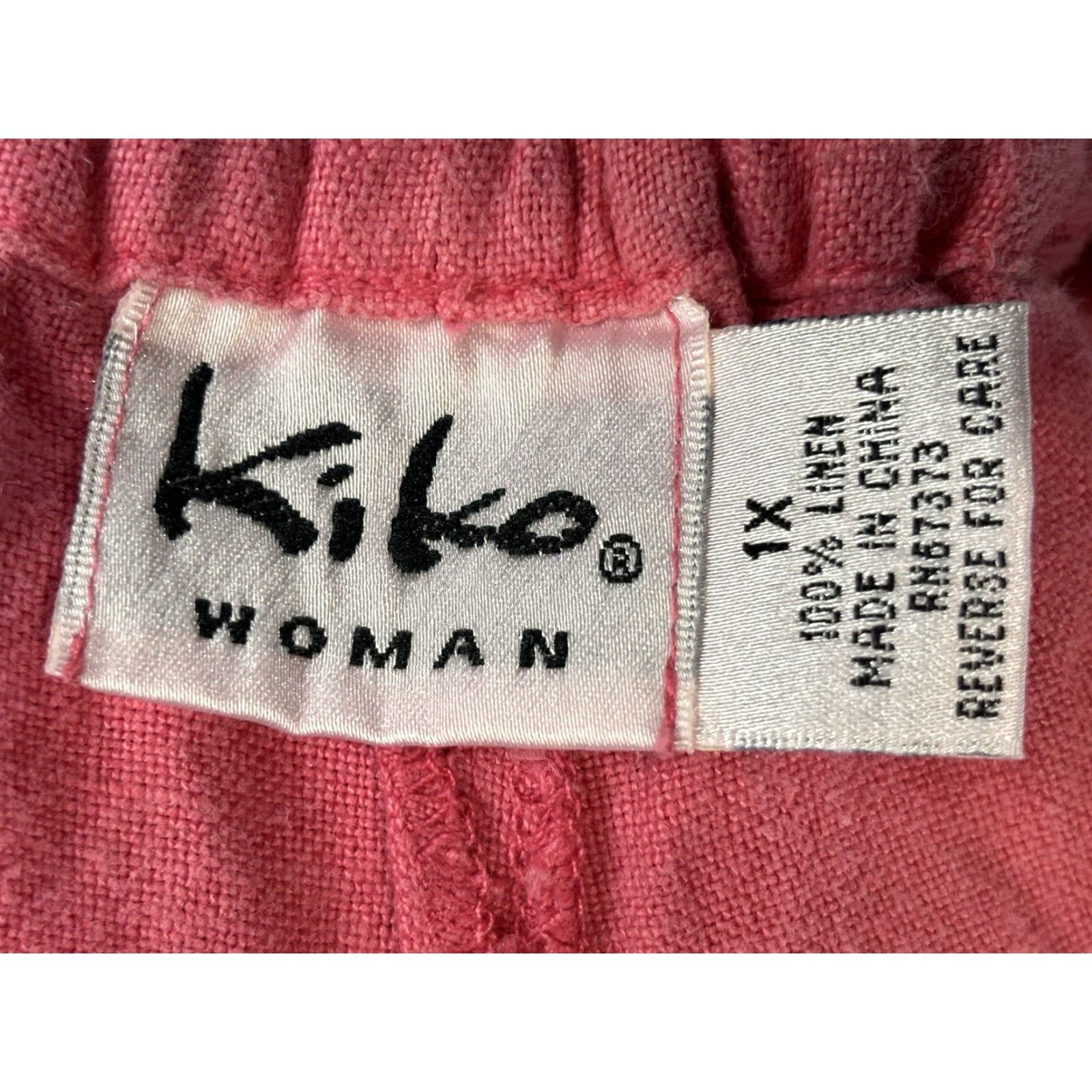 Vintage Kiko Woman Linen Pants 1X Pink Pull On Drawstring Beach Comfort Size 40" / US 18 - 5 Thumbnail