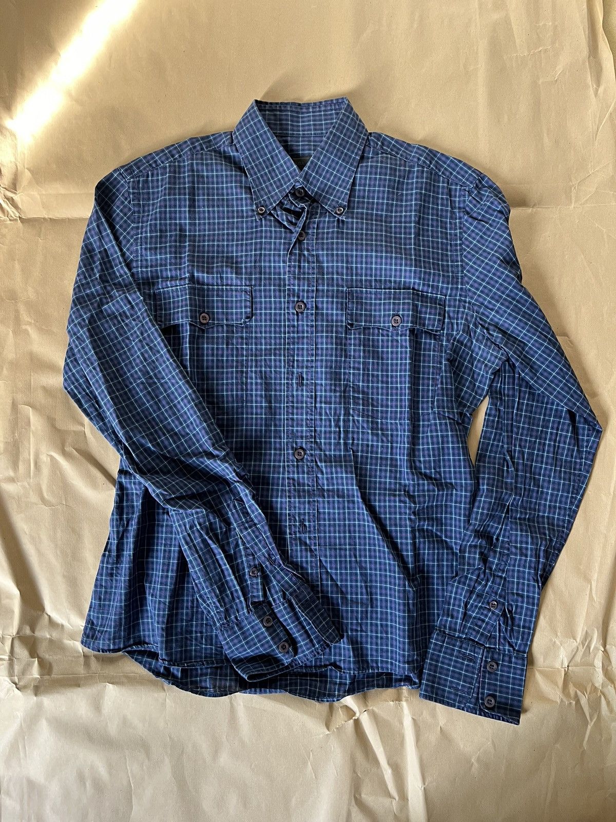 image of Prada Tartan Shirt Blue, Men's (Size Small)