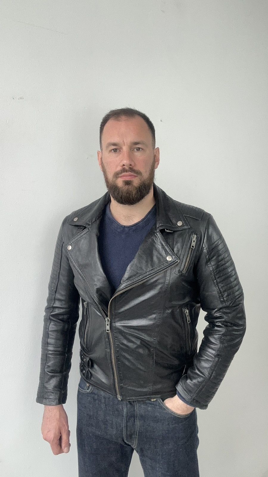 Other HELIUM Real Leather Biker Jacket Quilted Moto Biker Coat Size US L / EU 52-54 / 3 - 2 Thumbnail