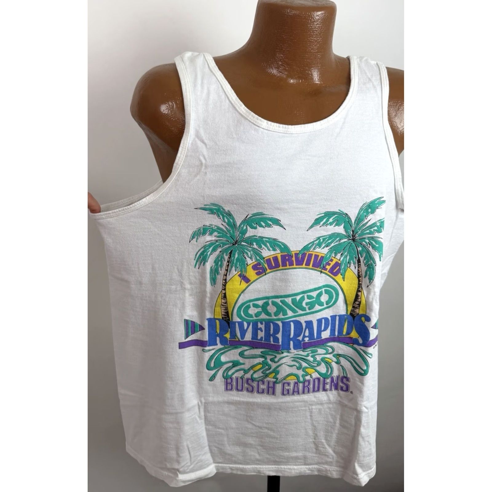 Vintage VINTAGE Busch Gardens Tank Top Large Mens 90s Florida Beach Vaporwave White Size US L / EU 52-54 / 3 - 5 Thumbnail