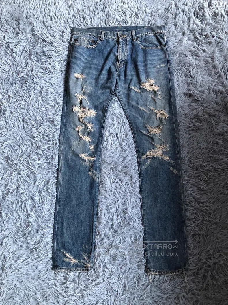 Saint Laurent Paris Saint Laurent Paris Distressed and water-washed denim jean Size US 34 / EU 50 - 1 Thumbnail