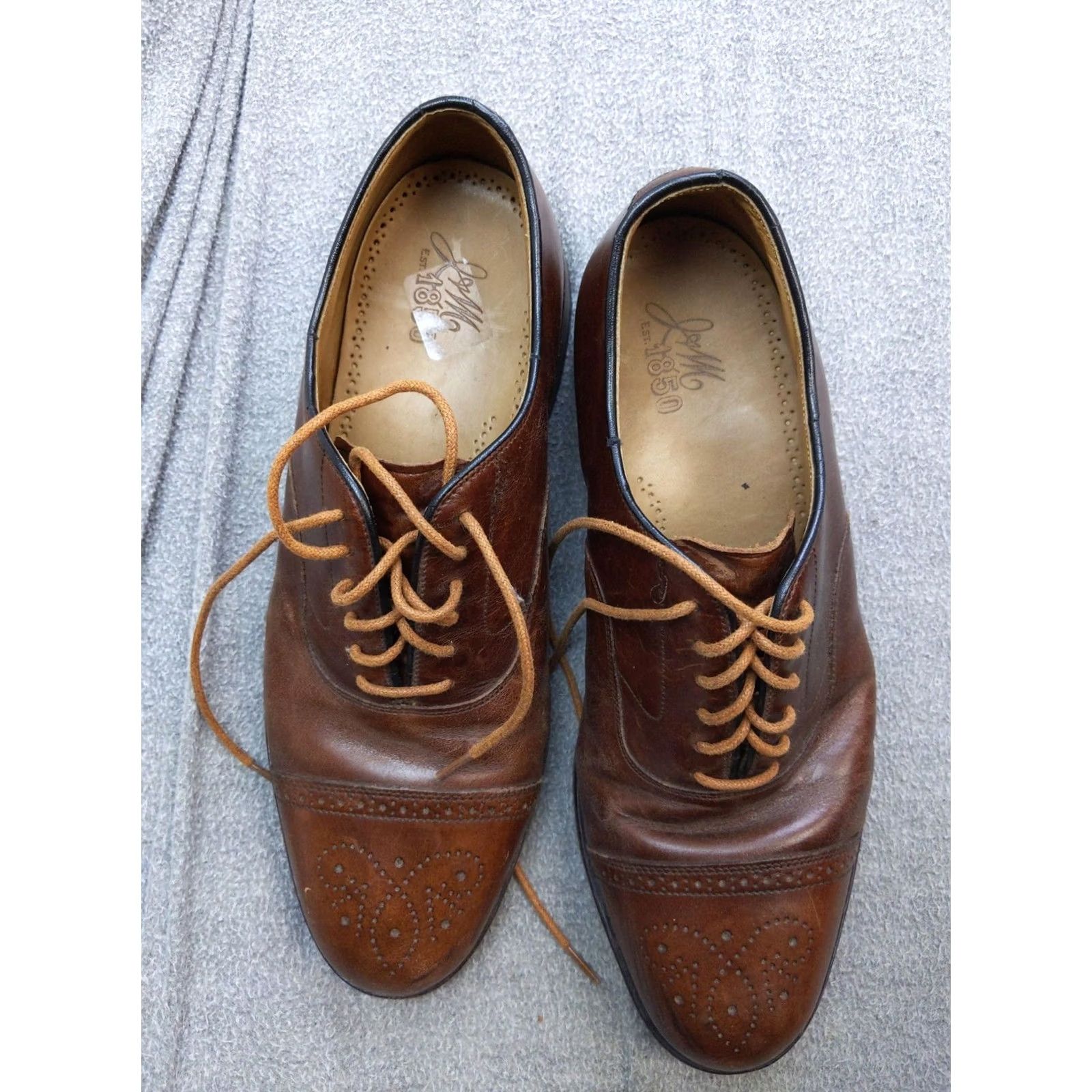 Vintage J&M 1850 Mens Leather Cap Toe Oxford Dress Shoes Trampoline Comfort Brown Size 10 D발 Size ONE SIZE - 2 Thumbnail
