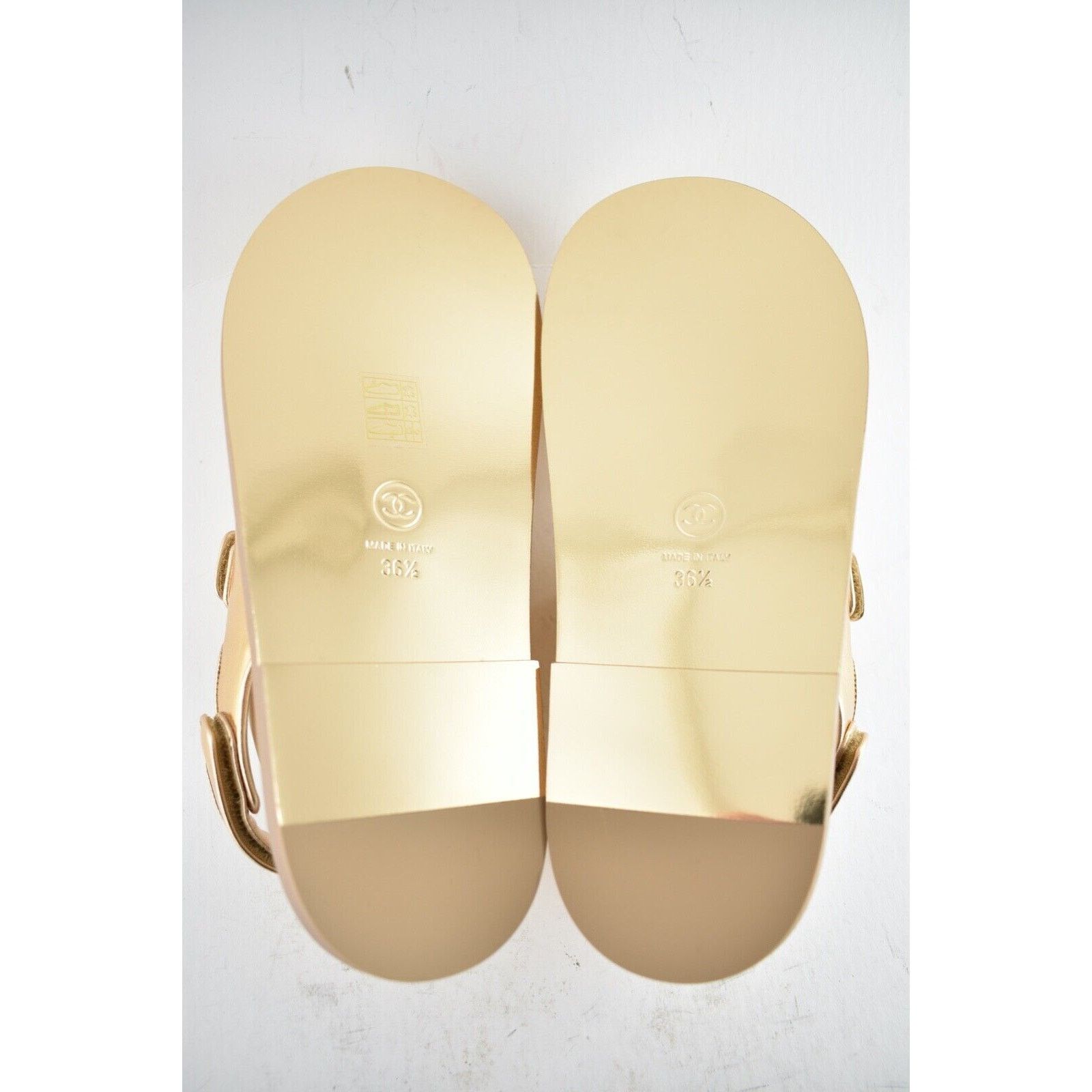 Chanel Chanel 22C Golden Gold Laminated CC Logo Mule Slide Strap Size US 6.5 / IT 36.5 - 12 Thumbnail