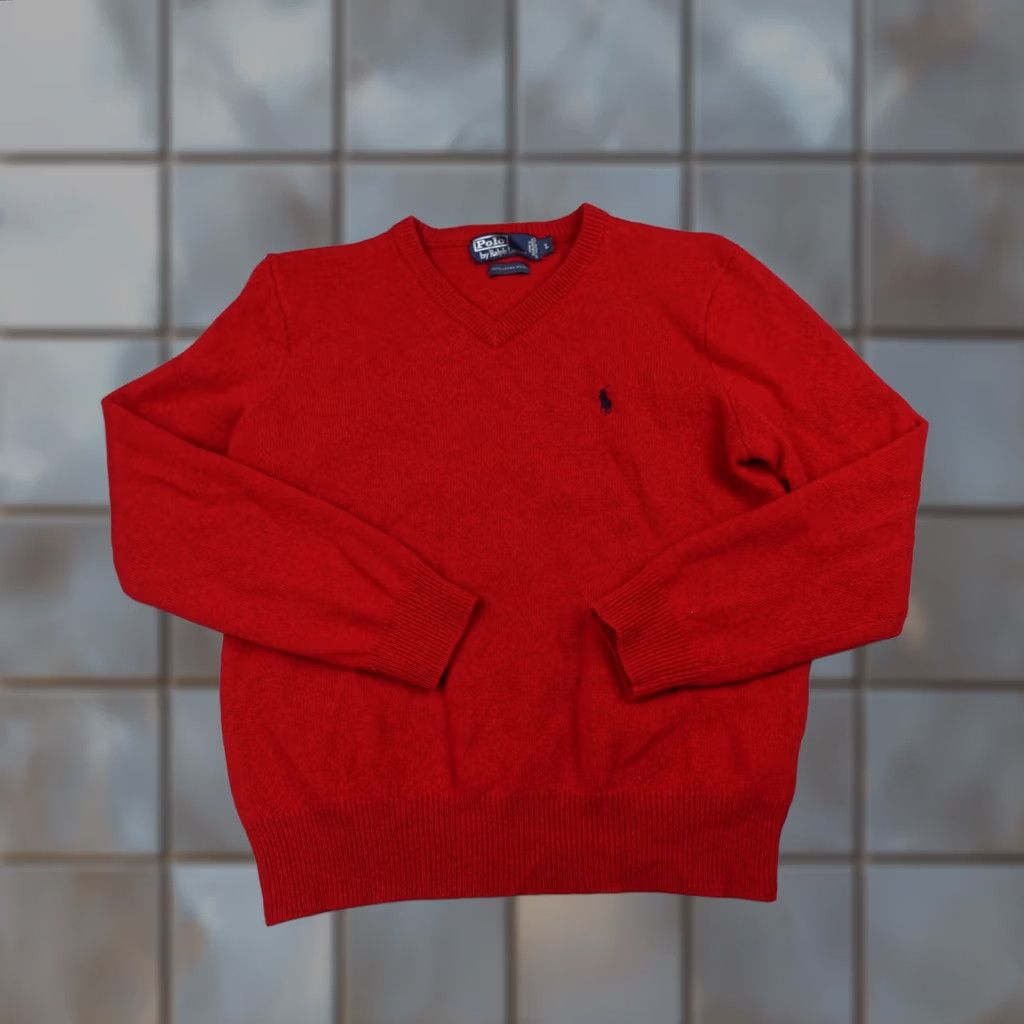 Polo Ralph Lauren VINTAGE Polo Ralph Lauren Sweater Mens Large Red V Neck Pullover Knit Lambswool Wool Size US L / EU 52-54 / 3 - 1 Thumbnail