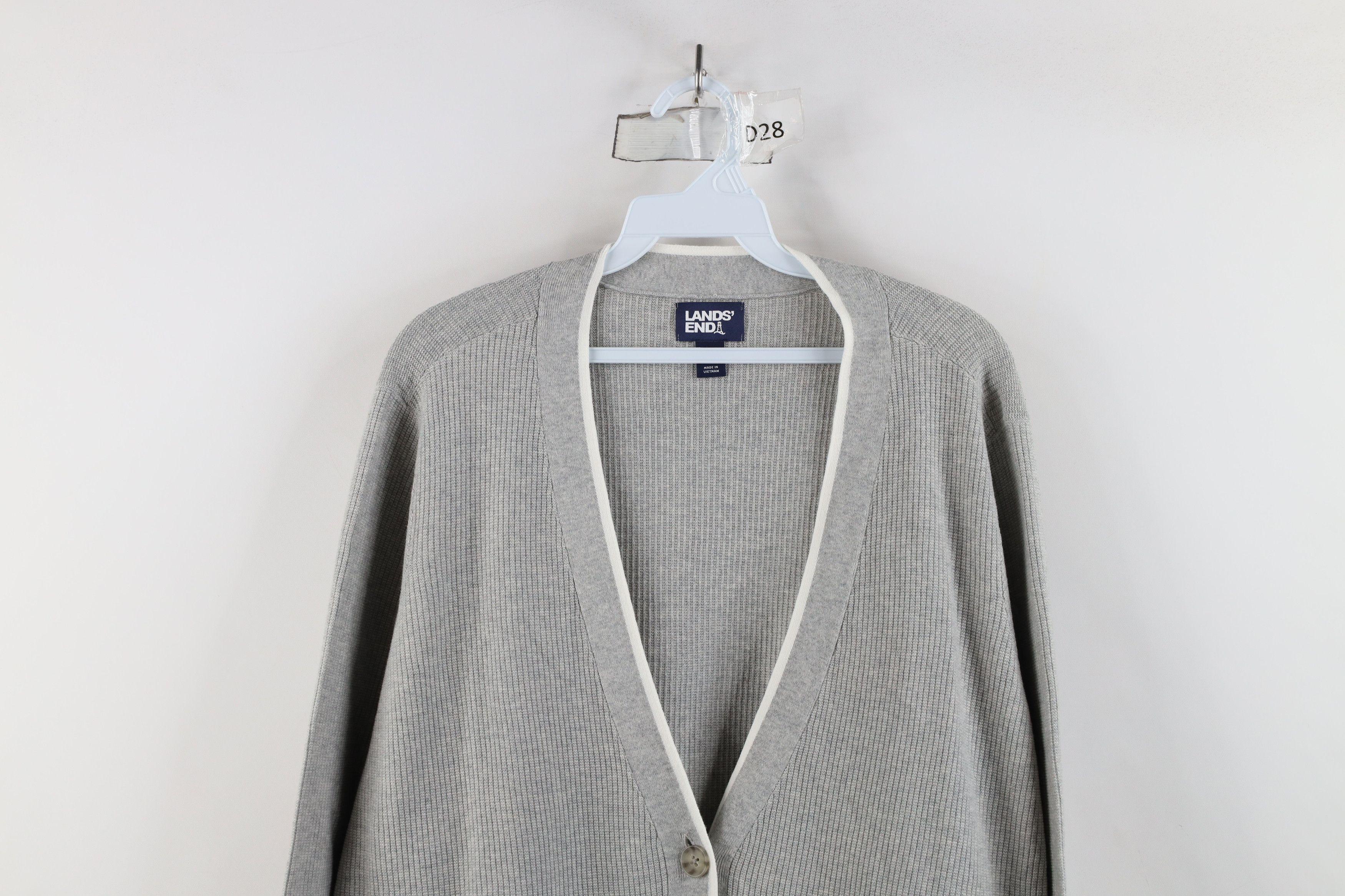 Lands' End × Vintage Vintage Lands End Cotton Ribbed Knit Cardigan Sweater Gray Size XXL / US 16-18 / IT 52-54 - 2 Thumbnail