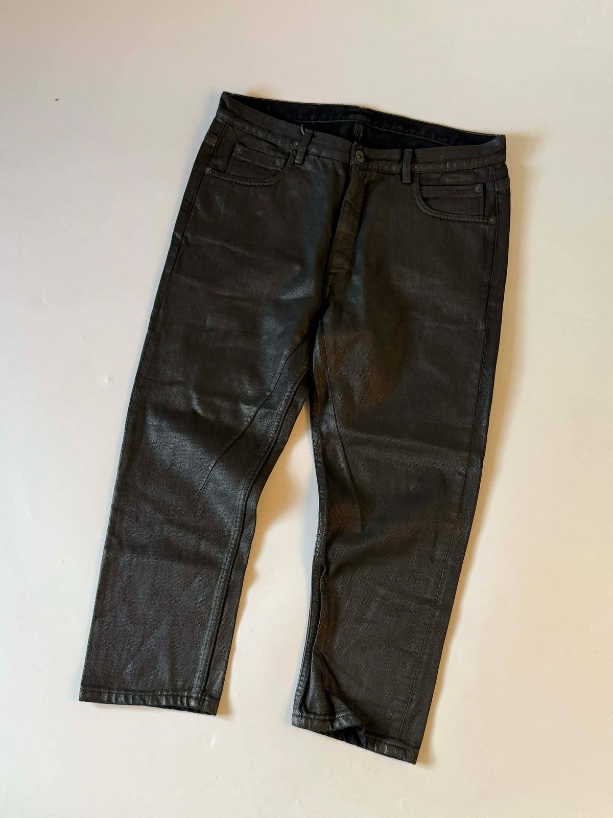 Rick Owens Rick Owens Black Waxed Cropped Pants Size US 32 / EU 48 - 2 Thumbnail
