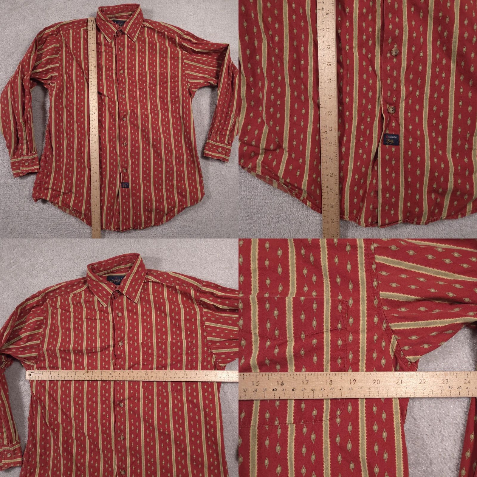 Arrow Arrow 1851 Shirt Mens Medium Red Tan Striped Long Sleeve Button Down Pocket Size US M / EU 48-50 / 2 - 8 Thumbnail