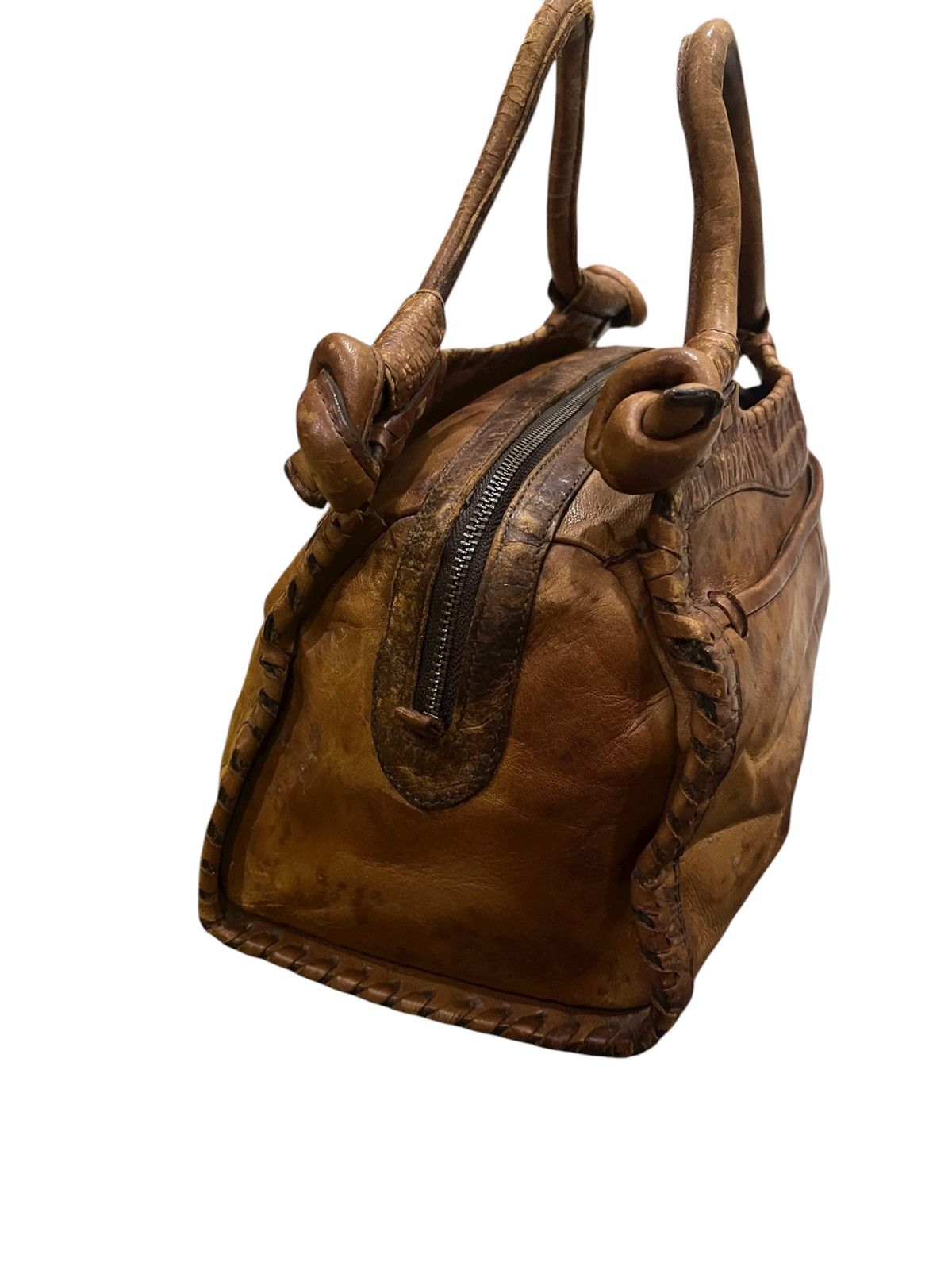 Japanese Brand vintage ibiza handle bag brown cream leather applique design Size ONE SIZE - 9 Thumbnail