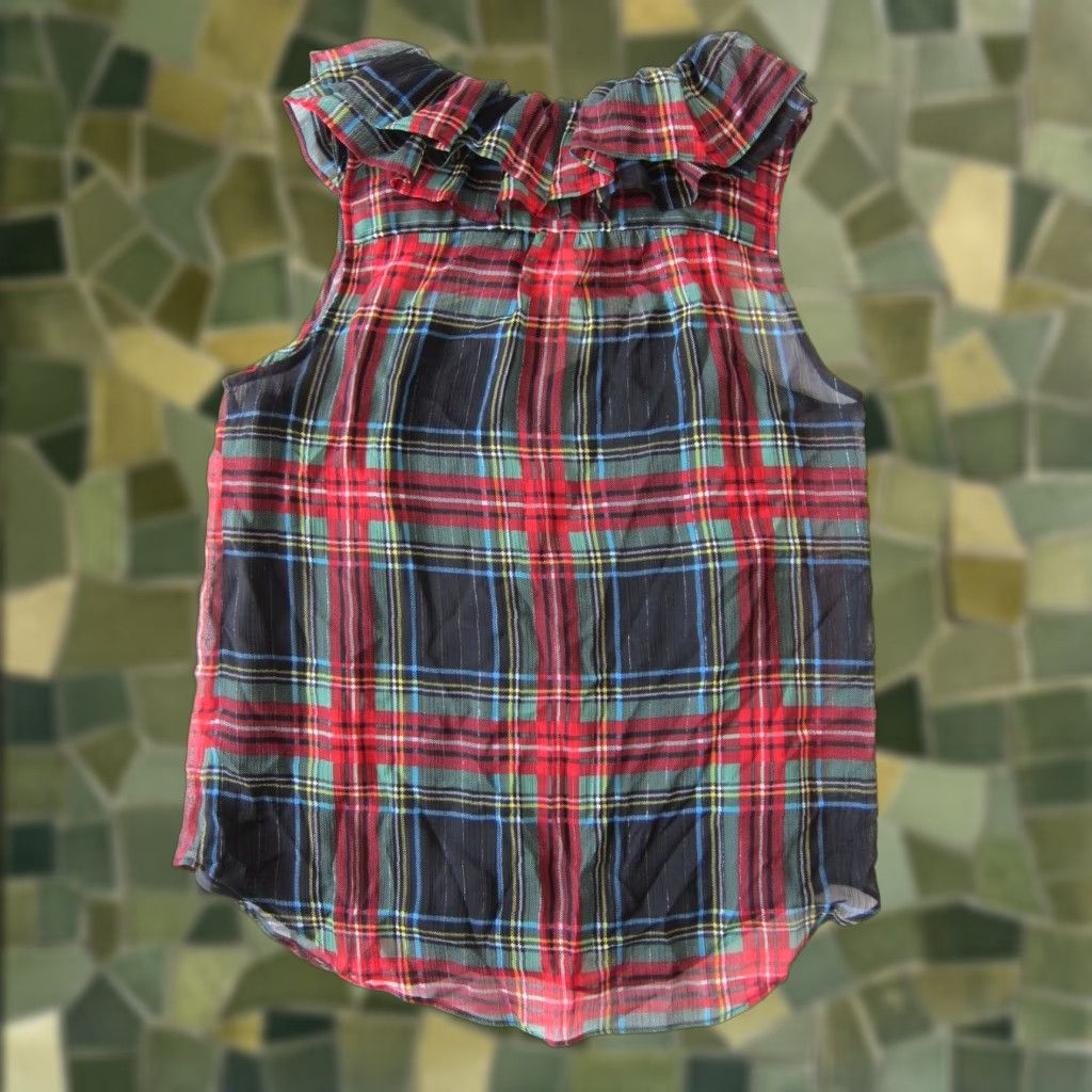 J.Crew NWT J.Crew Blouse Sleeveless Ruffle Neck Button Down Plaid Green XXS Women's Size XXS / US 00 / IT 34 - 1 Thumbnail