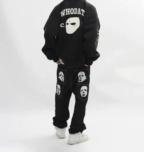 Japanese Brand × Jean Black face print washed straight jeans Size US 32 / EU 48 - 2 Thumbnail