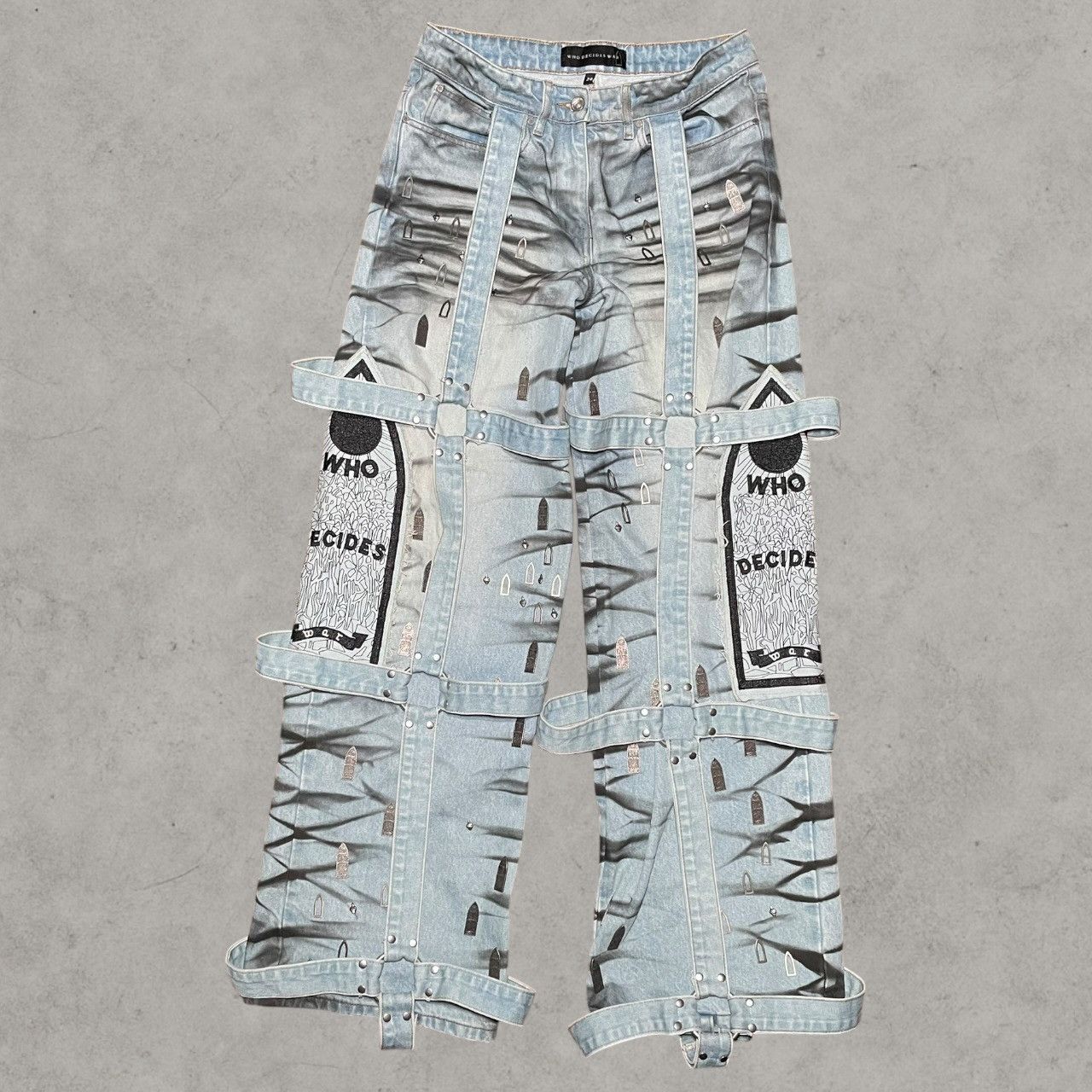 Who Decides War Who Decides War Graffiti Bondage Strap Wide Leg Jeans Sz 26 Size US 30 / EU 46 - 1 Thumbnail
