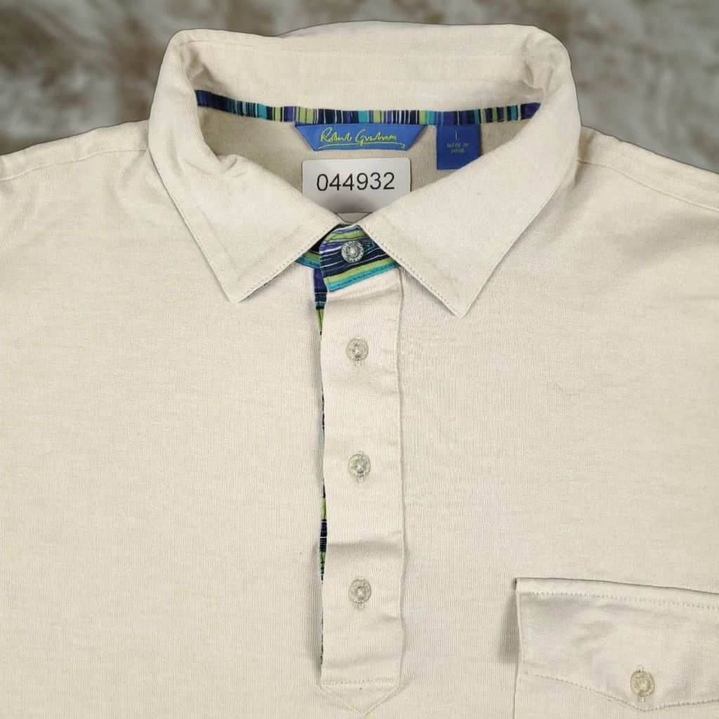 Robert Graham Robert Graham Polo Shirt Mens Large Beige Casual Short Sleeve Activewear Size US L / EU 52-54 / 3 - 1 Thumbnail