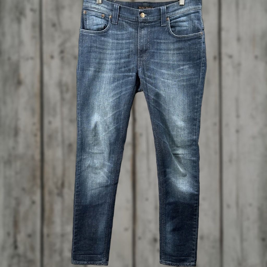 Nudie Jeans Nudie Jeans Mens Thin Finn Jeans 31 x 32 Dark Wash Blue Vision Organic Cotton Selvedge Denim straight Regular Rise Mid 10-12 in Boys? Mens Size US 31 - 1 Thumbnail