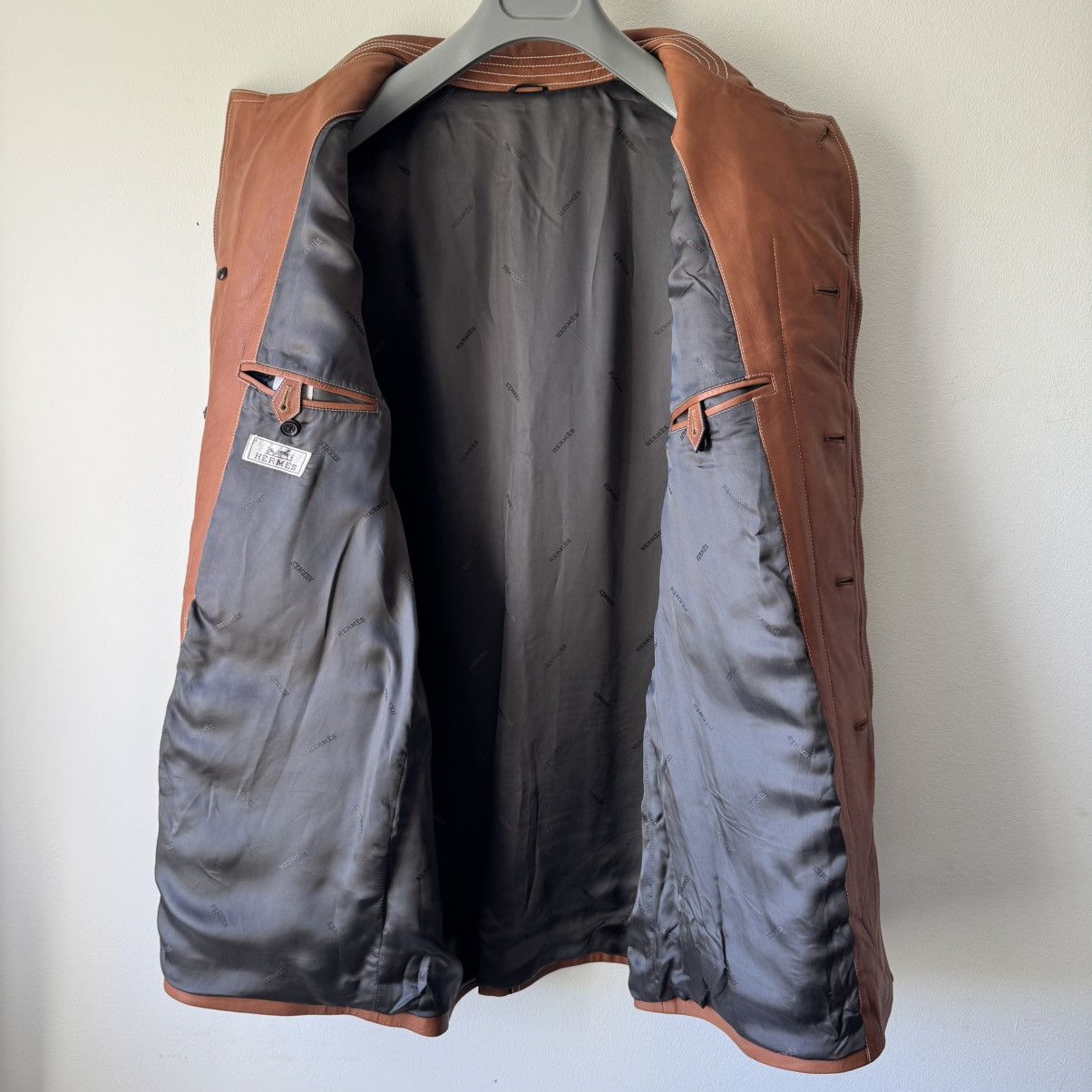 Hermes Hermes Brown/Orange Calf Leather Overcoat Size US L / EU 52-54 / 3 - 11 Thumbnail