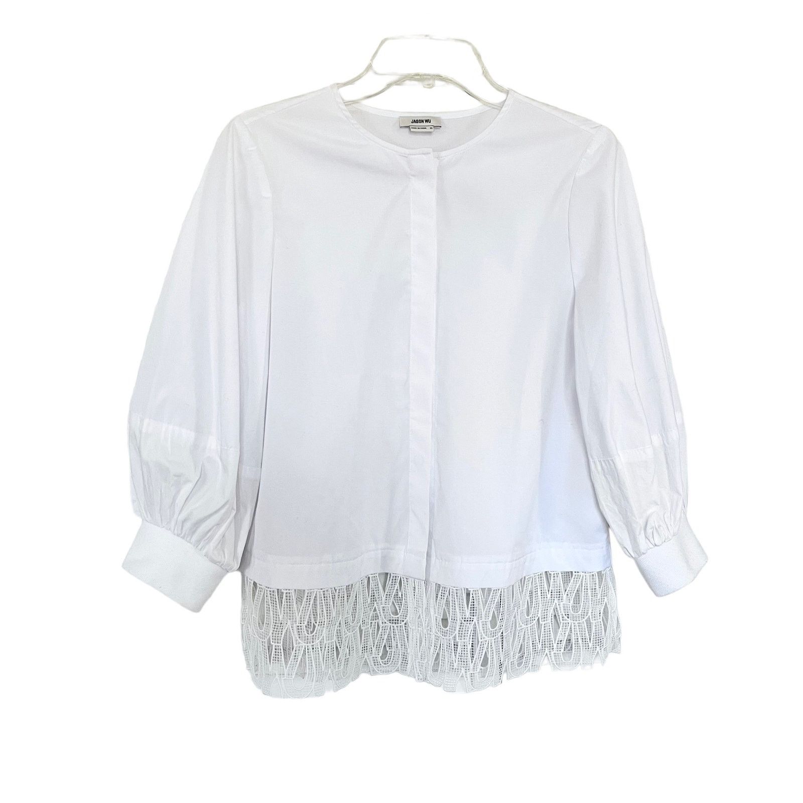 Jason Wu Jason Wu White Poplin Blouse Lace Trim Reworked XS Size XS / US 0-2 / IT 36-38 - 7 Thumbnail
