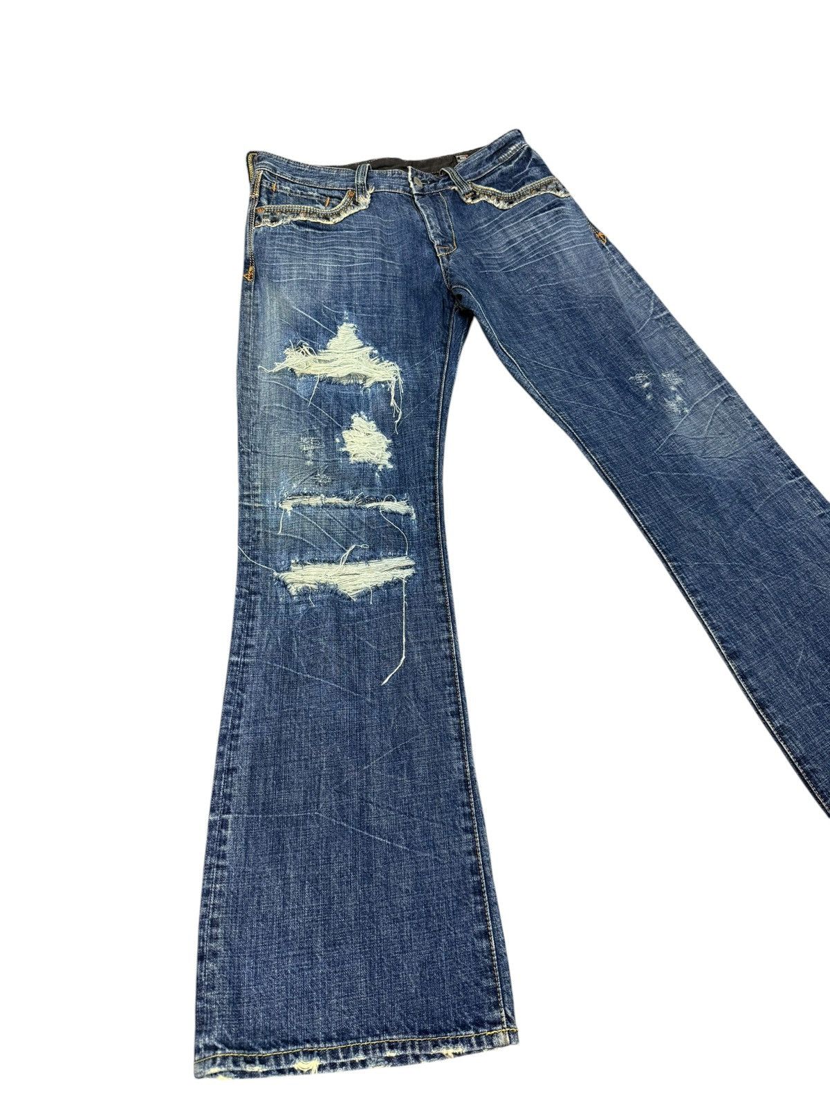 Japanese Brand Flare Jeans Bartack Distress Boot Cut amiri lgb dior 3🟦5 Size US 31 - 1 Thumbnail