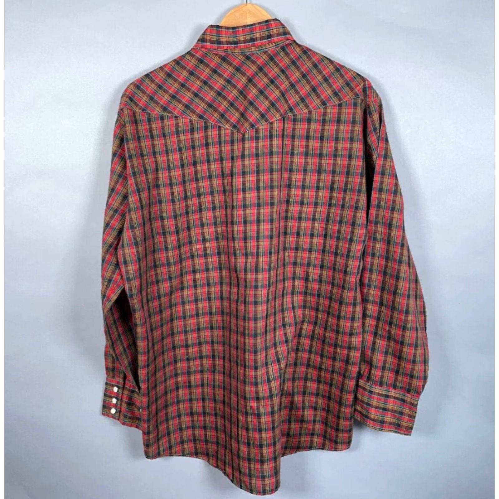 Vintage VTG Saddle King Western Shirt Men XL Red Blue Tartan Plaid Pearl Snap Buttons Size US XL / EU 56 / 4 - 3 Thumbnail