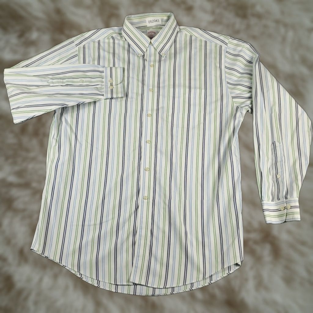 Brooks Brothers BROOKS BROTHERS Shirt Mens Large Blue Green Striped Button-Up Long Sleeve Regular Fit Cotton 346 Classic Preppy Mens Size US L / EU 52-54 / 3 - 1 Thumbnail
