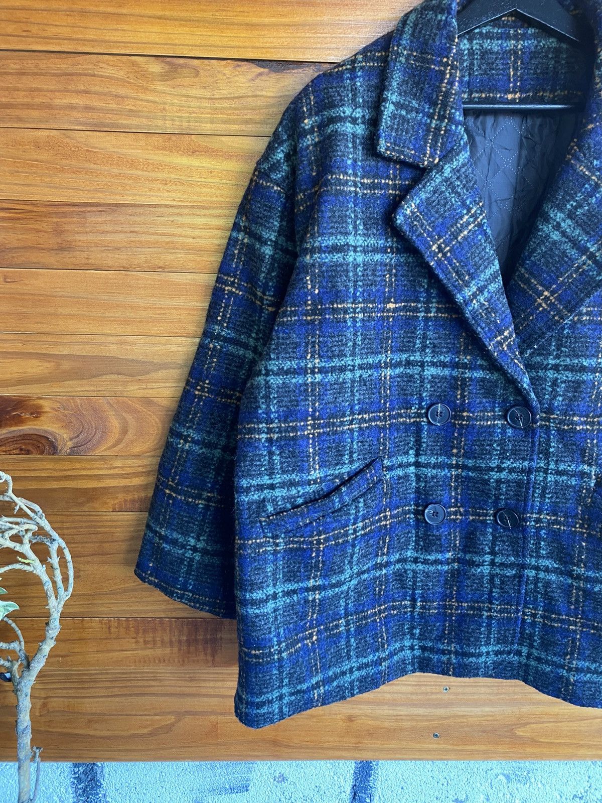 Japanese Brand Vintage 90s Plaid Double-Breasted Wool Coat by Like Lady Size L / US 10 / IT 46 - 7 Thumbnail
