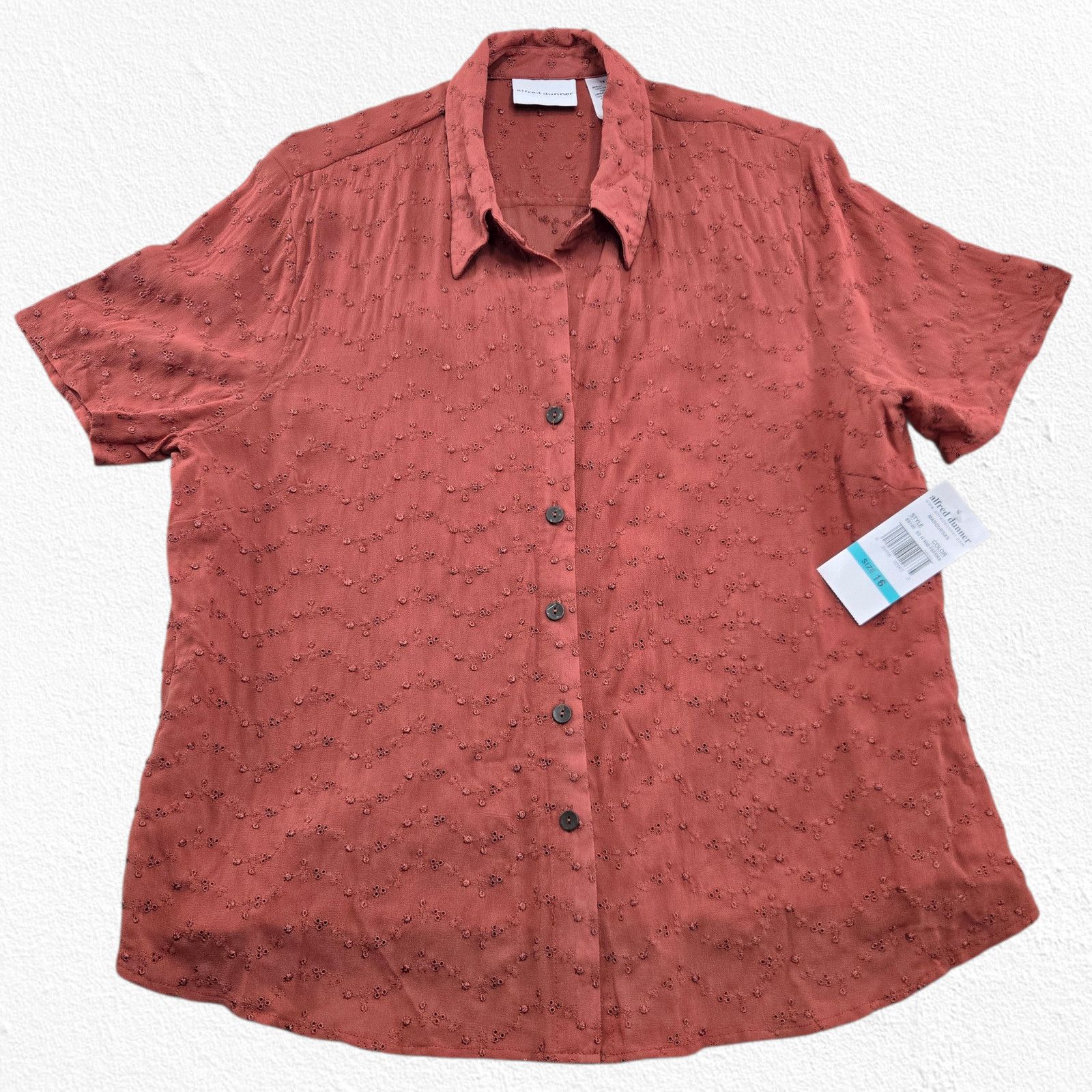 Other Y2K Paprika Textured Button Up Blouse Short Sleeve Size 16 Size XL / US 12-14 / IT 48-50 - 2 Thumbnail