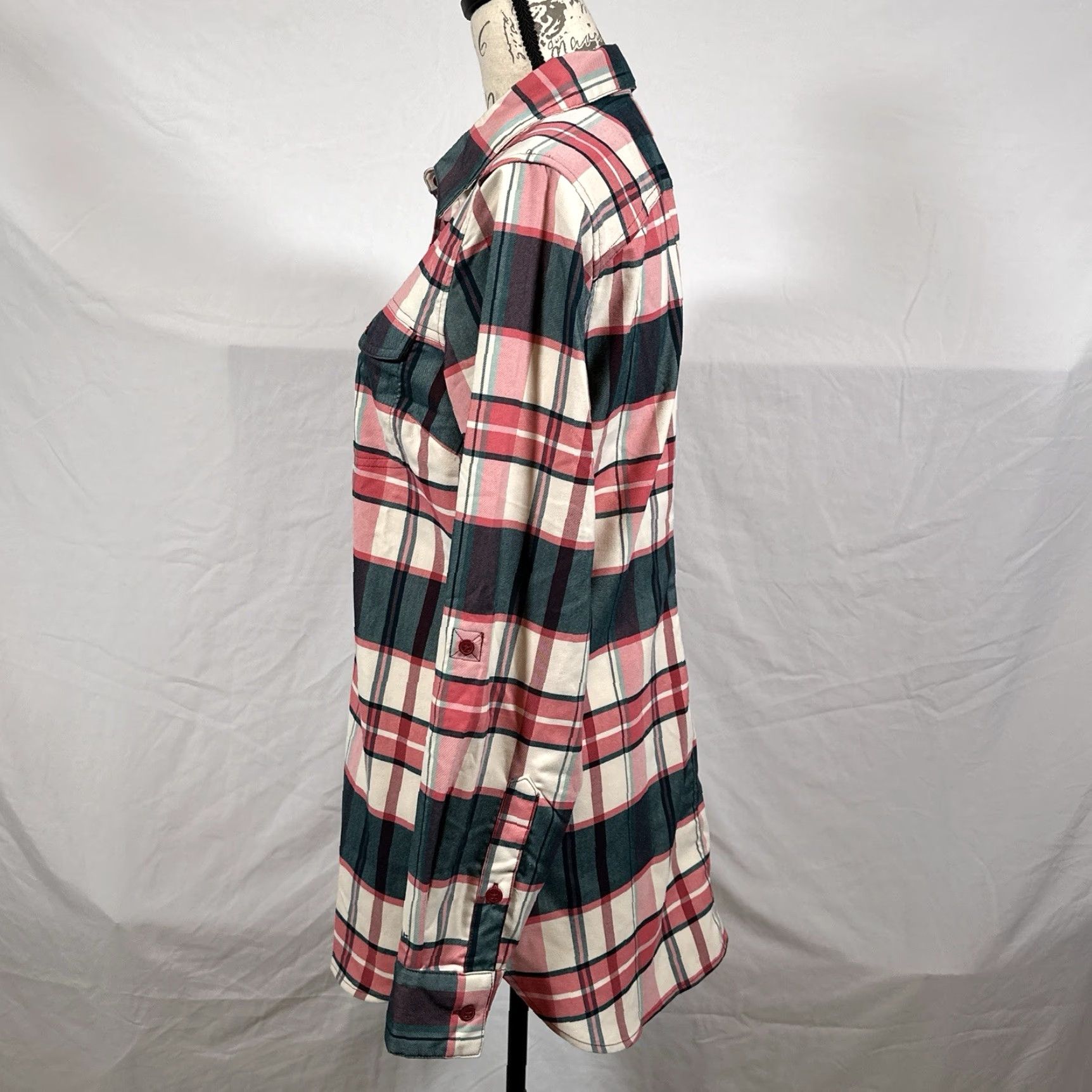 Pinko Columbia Tunic Womens Medium Silver Ridge 2 Pink Green Plaid Flannel Top Button-Up Casual Travel Workwear All Seasons Breathable Pockets Pocket Phone Size M / US 6-8 / IT 42-44 - 3 Thumbnail