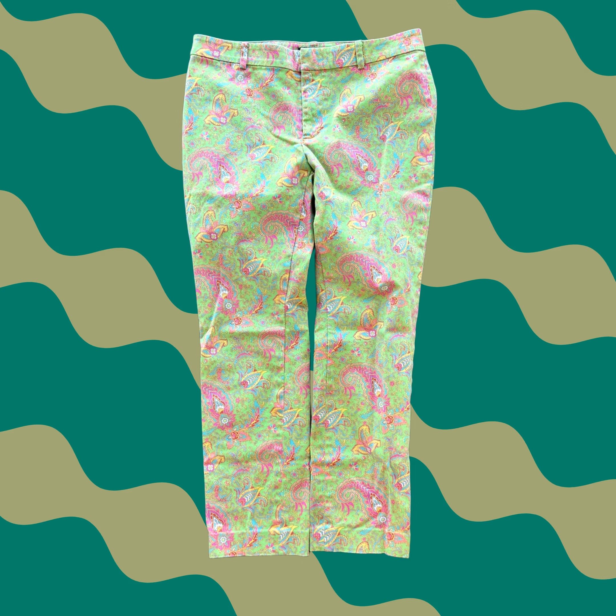 Vintage VINTAGE Polo Ralph Lauren Paisley Green Pink Chino Pants Women's Size 6 Capri Size 28" / US 6 / IT 42 - 1 Thumbnail