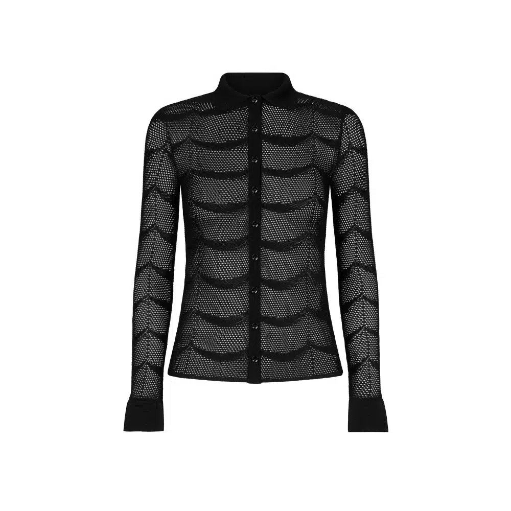 Tom Ford o1loc1c0326 CAK373 Silk Cotton Mesh Cardigan Shirt in Black Size XS / US 0-2 / IT 36-38 - 1 Thumbnail