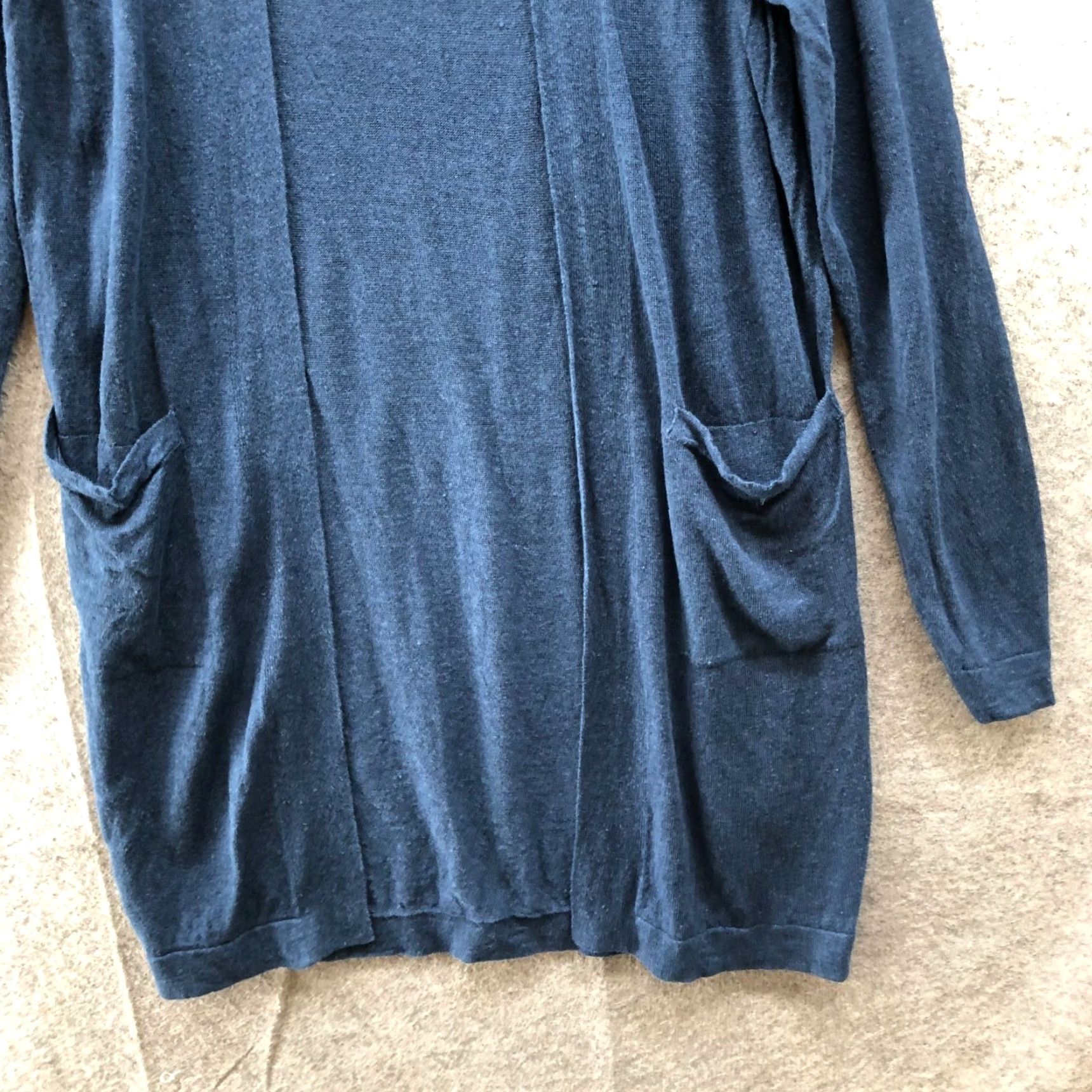 Uniqlo Uniqlo Cardigan Womens XS Dark Blue Linen Blend Open Front Pockets Knit Sweater Open-Knit Solid Button Casual Size XS / US 0-2 / IT 36-38 - 4 Thumbnail