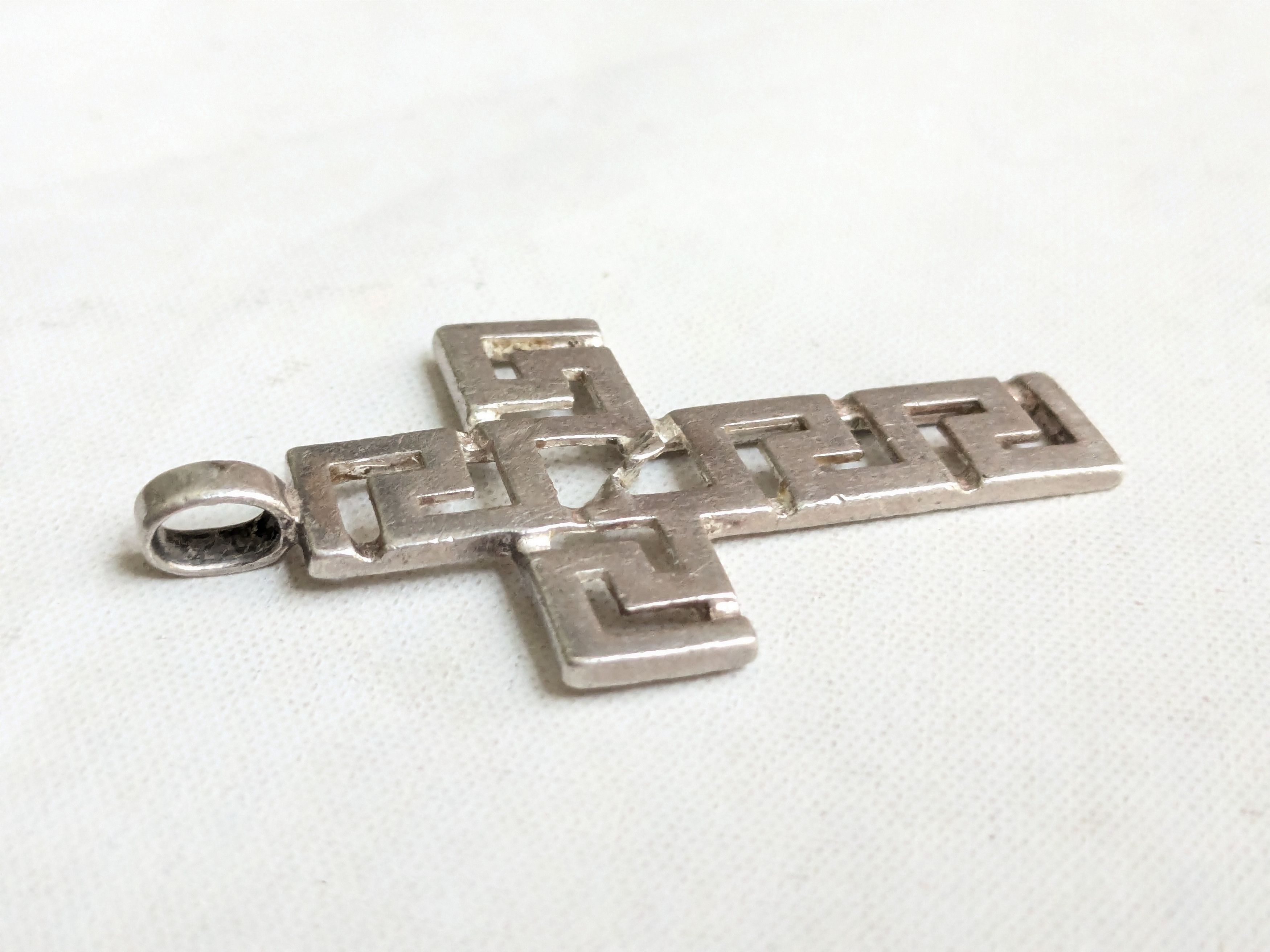 Jewelry Vintage Sterling Silver Cross Pendant Meandros Greek Key Size ONE SIZE - 5 Thumbnail
