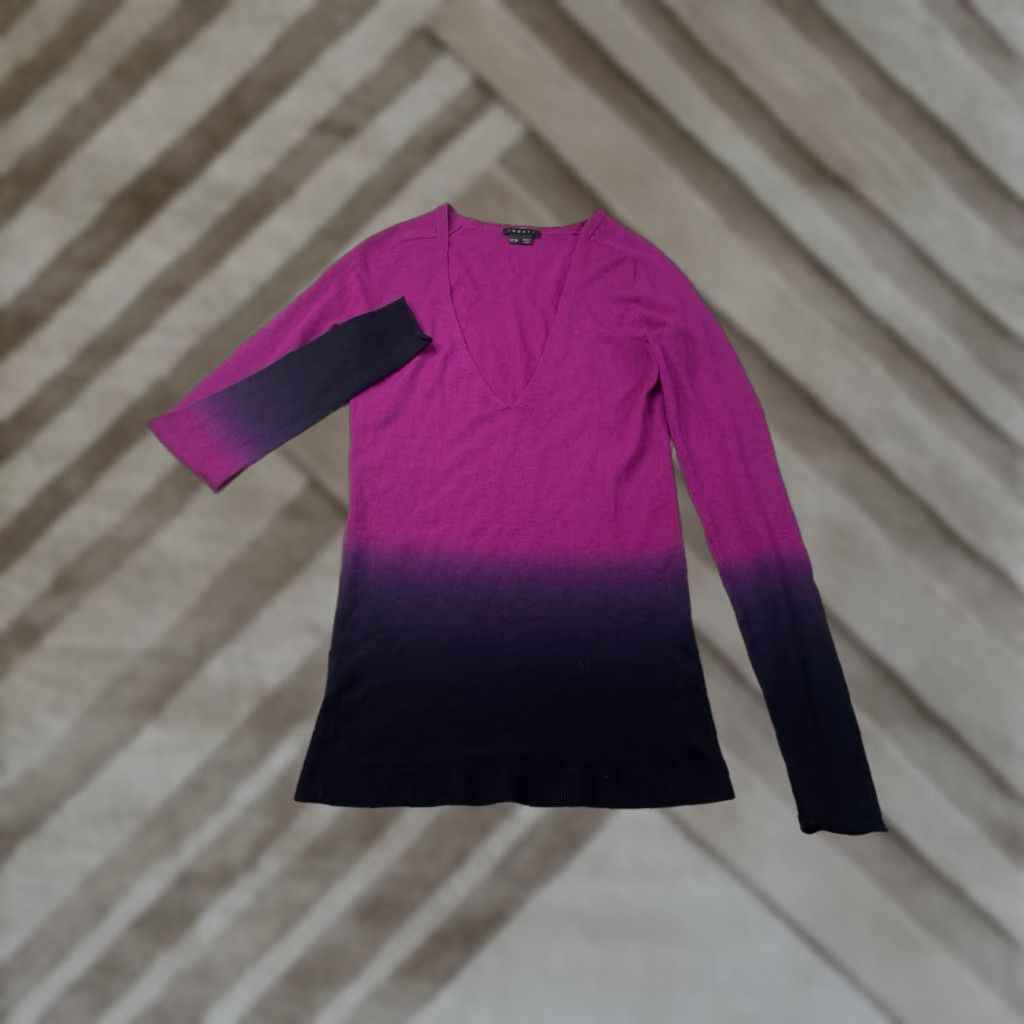 Theory Theory 100% Cashmere Fine Knit Pink Ombre Lightweight Deep V-neck Sweater Cardigan P Petite Women Womens Size S / US 4 / IT 40 - 1 Thumbnail