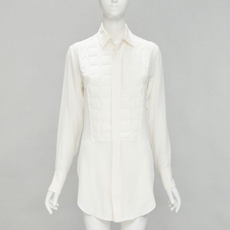 Bottega Veneta BOTTEGA VENETA 2020 100% silk quilte padded bib collar long line shirt IT38 XS Size XS / US 0-2 / IT 36-38 - 1 Thumbnail