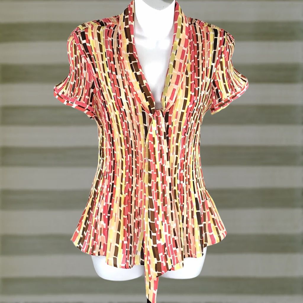 Worthington Worthington Top L Multi Colorful Geo scarf Tie pleats Fairy Coquette Y2K 90s Size L / US 10 / IT 46 - 1 Thumbnail