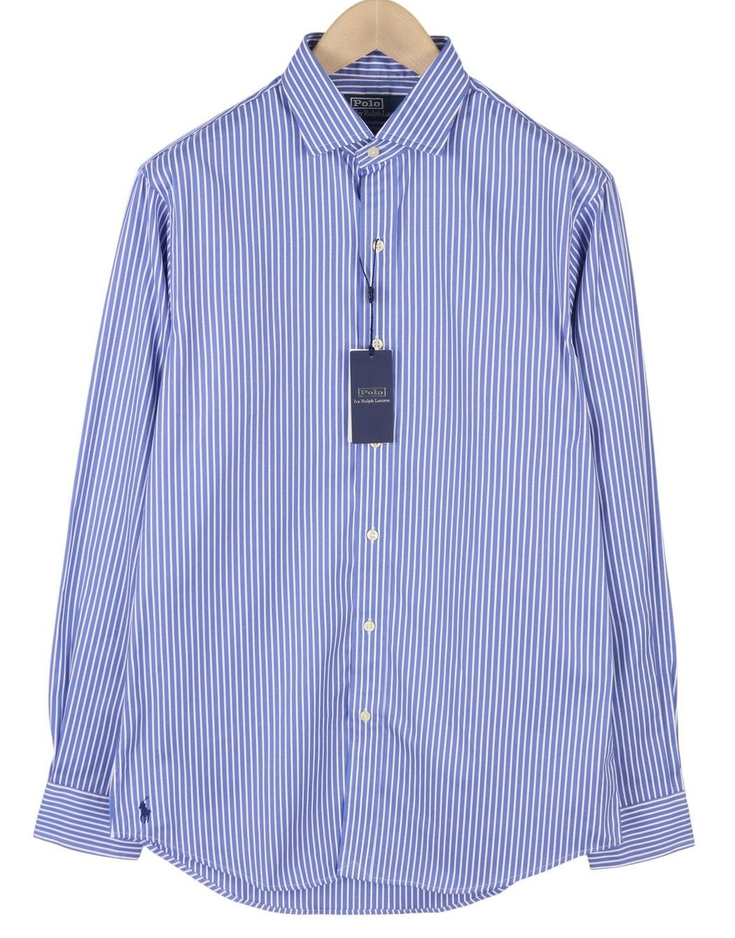 Ralph Lauren M Blue Striped Cutaway Neck Custom Fit Button-Up 87016 Size US M / EU 48-50 / 2 - 1 Thumbnail