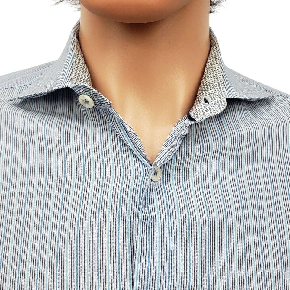 BUGATCHI Bugatchi Uomo Dress Shirt Striped Contrast Cuff 15.5 34/35 Size US S / EU 44-46 / 1 - 5 Thumbnail