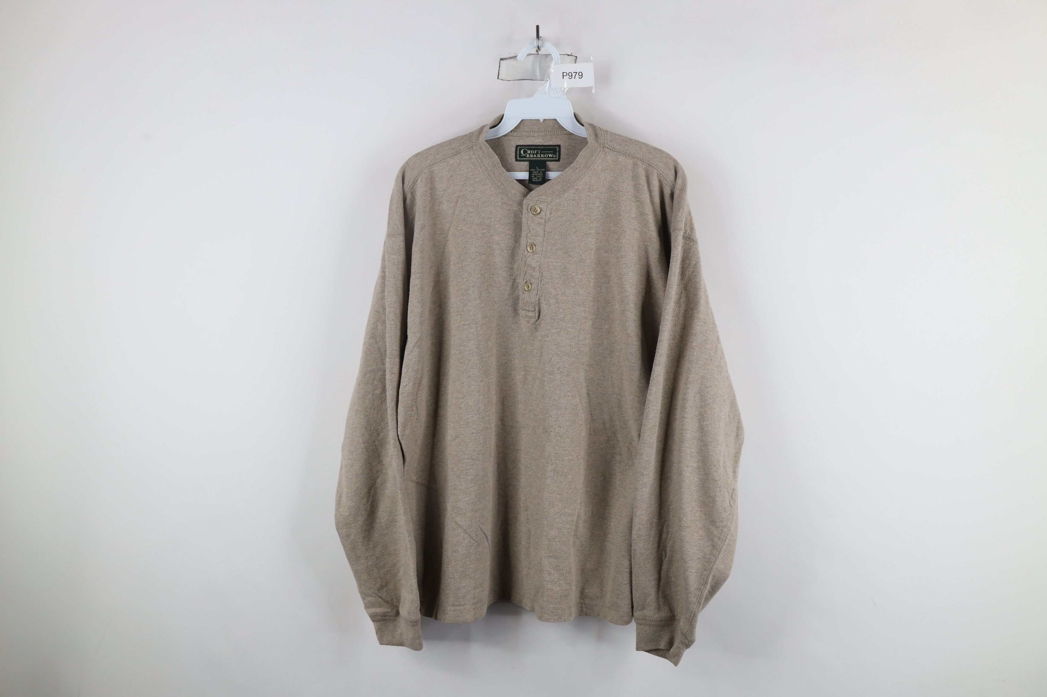 Vintage Vintage 90s Streetwear Long Sleeve Henley T-Shirt Oatmeal Size US L / EU 52-54 / 3 - 1 Thumbnail