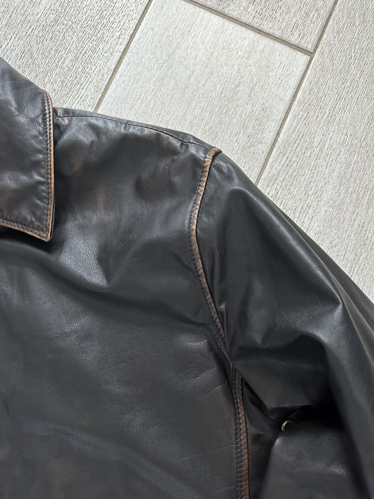 Other Vintage Y2K Classic Oversized Brown Washed Leather Jacket Size US XL / EU 56 / 4 - 5 Thumbnail