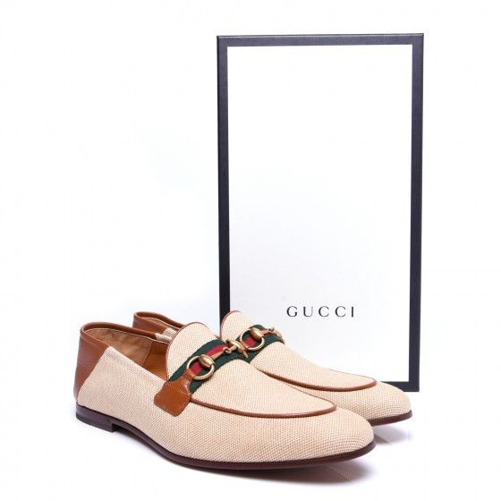 image of Gucci Canvas Vintage Charlotte Mens Horsebit Web Loafer in Sand (Size 9.5)