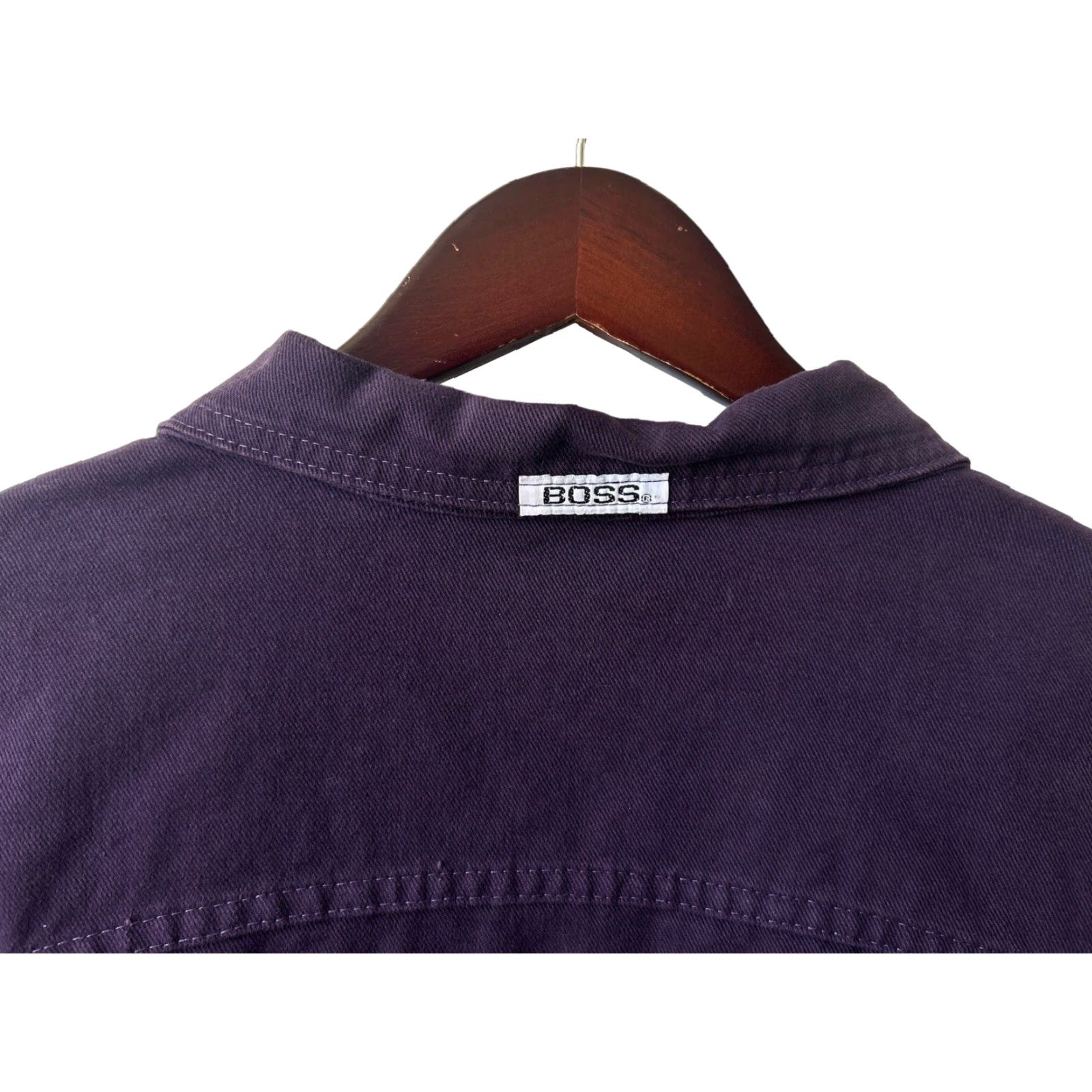 Vintage VINTAGE Boss Denim Jacket Mens M Purple 90s Deadstock NWT Side Pockets Embossed Back Logo 25.5” Long 23” Across 23” Shoulder to Hem Size US 31 - 3 Thumbnail