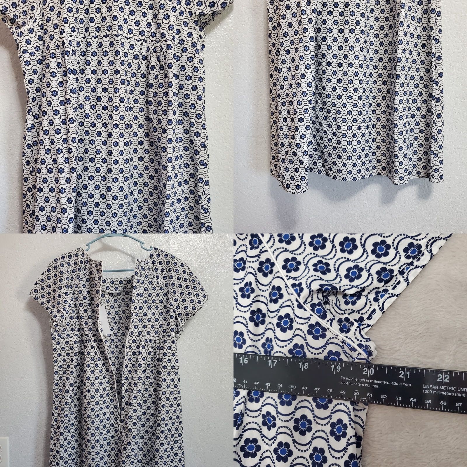 Vintage Molly Bracken Womens Dress White Blue Floral Woven Short Sleeve Casual Size XL Size 40" / US 18 - 8 Thumbnail