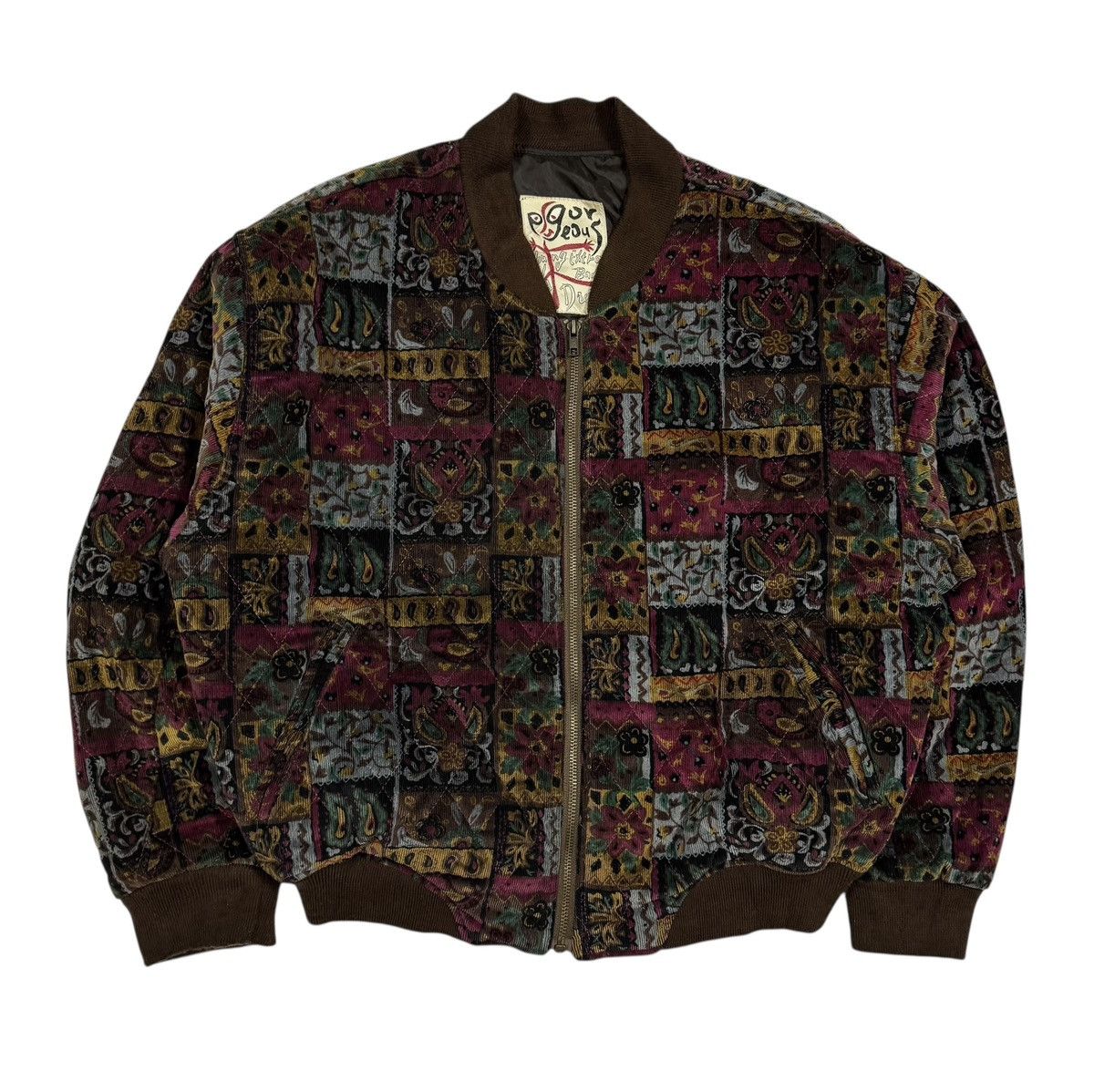 If Six Was Nine Vtg🔥Japanese Brand Bomber Patterned Velvet Quilted Jacket Size US L / EU 52-54 / 3 - 1 Thumbnail