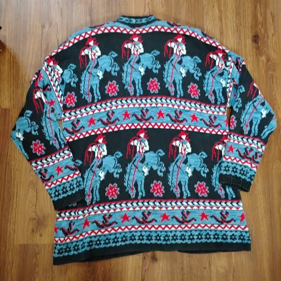Other Vintage Delia McKain Cowboy Rodeo Novelty Cardigan Sweater Size L / US 10 / IT 46 - 5 Thumbnail