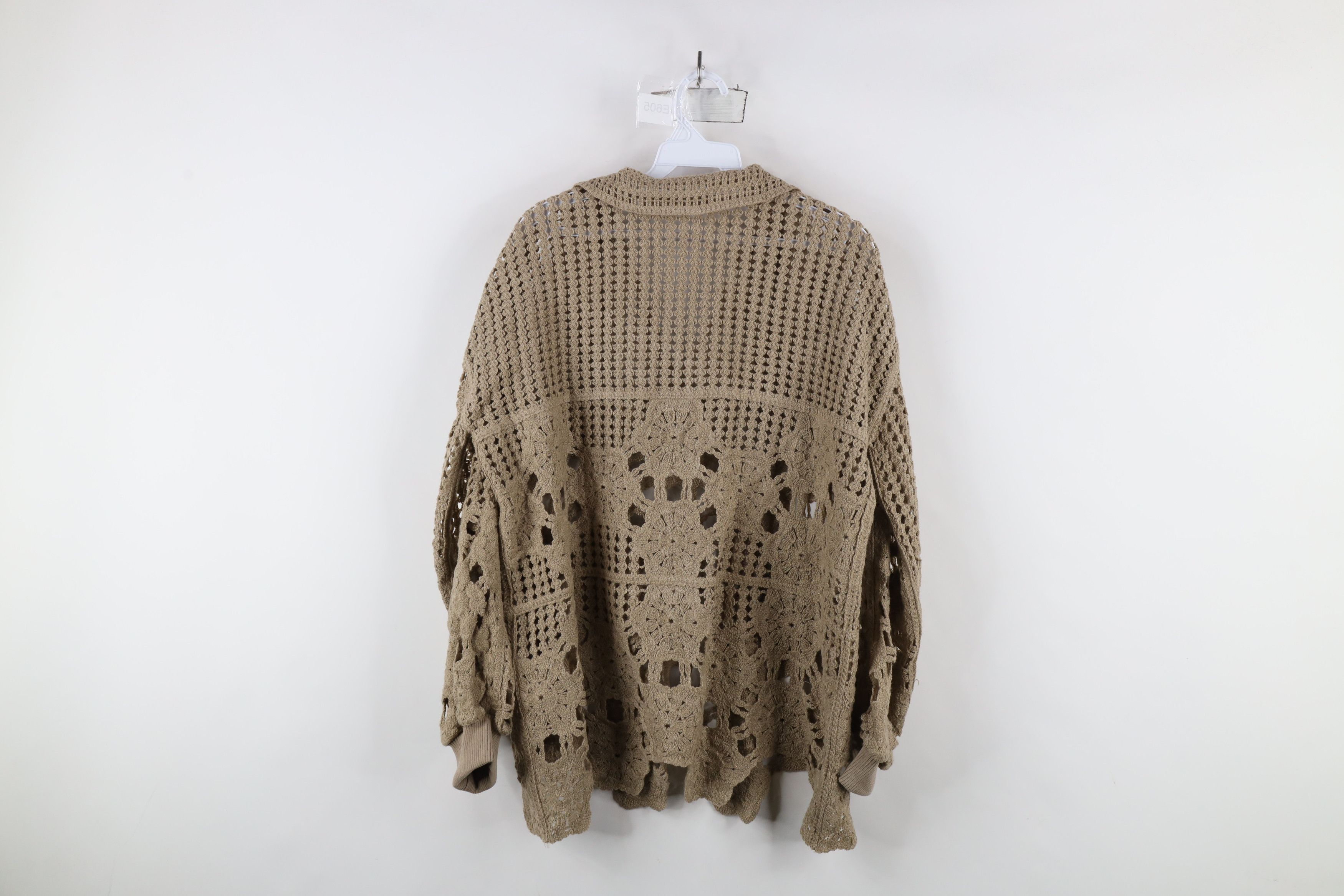 Vintage Soft Surroundings Chic Flower Crochet Collared Sweater Brown Size L / US 10 / IT 46 - 6 Thumbnail