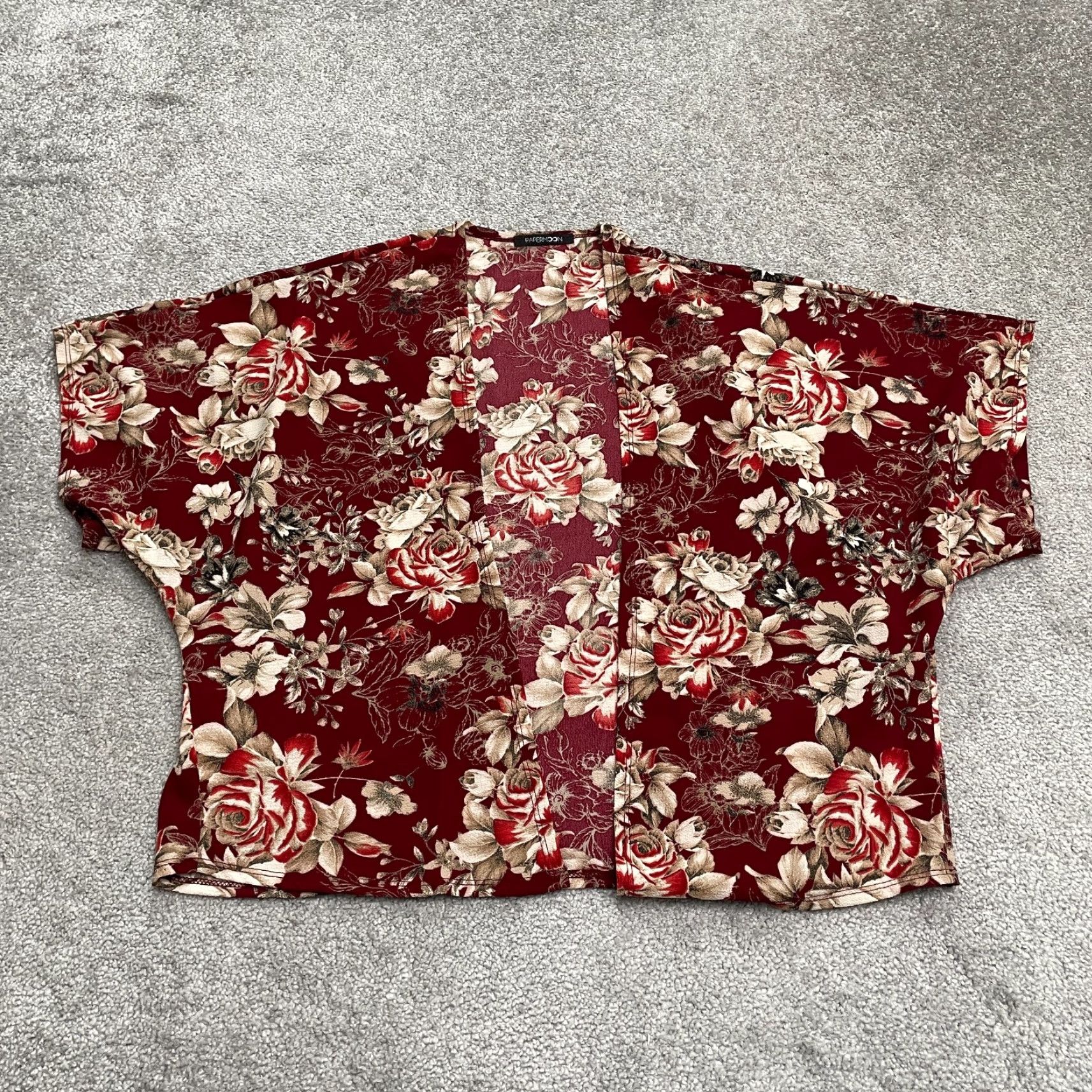Vintage Papermoon Open Cover Up Kimono Top Womens L Red Floral Casual Bohemian Beach Shirt Size L / US 10 / IT 46 - 2 Thumbnail