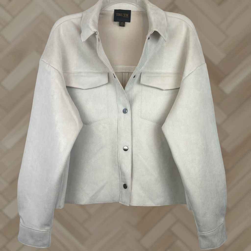New Republic Woman Jacket Large Beige Faux Suede Snap Soft Crop Shacket Minimalist Capsule Size L / US 10 / IT 46 - 1 Thumbnail