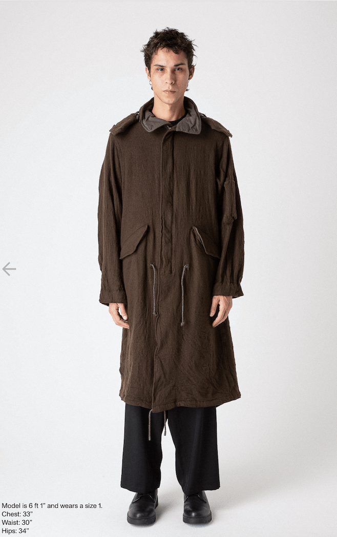 image of $2935 2023 Yohji Yamamoto R-Milling Mods Coat in Olive, Men's (Size Large)