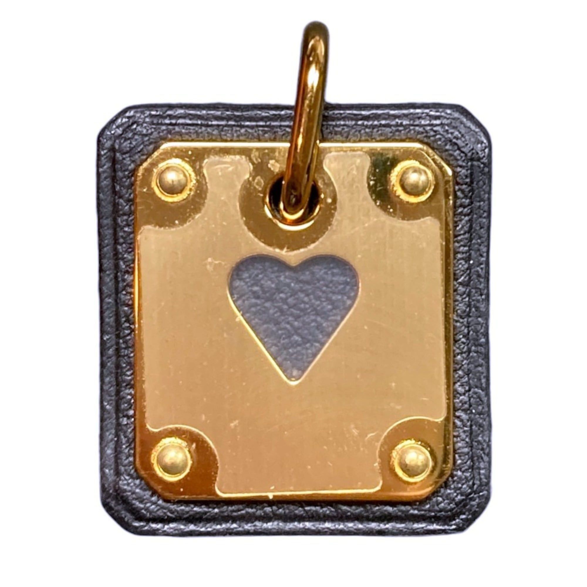 Hermes Hermes As de Coeur PM Heart Motif GP x Leather Pendant Top Black Gold Color Women's Size ONE SIZE - 1 Thumbnail