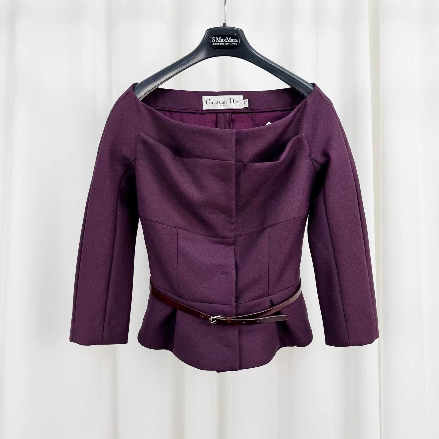 Dior dior wine-colored off-shoulder belt dress jacket Size US S / EU 44-46 / 1 - 1 Thumbnail