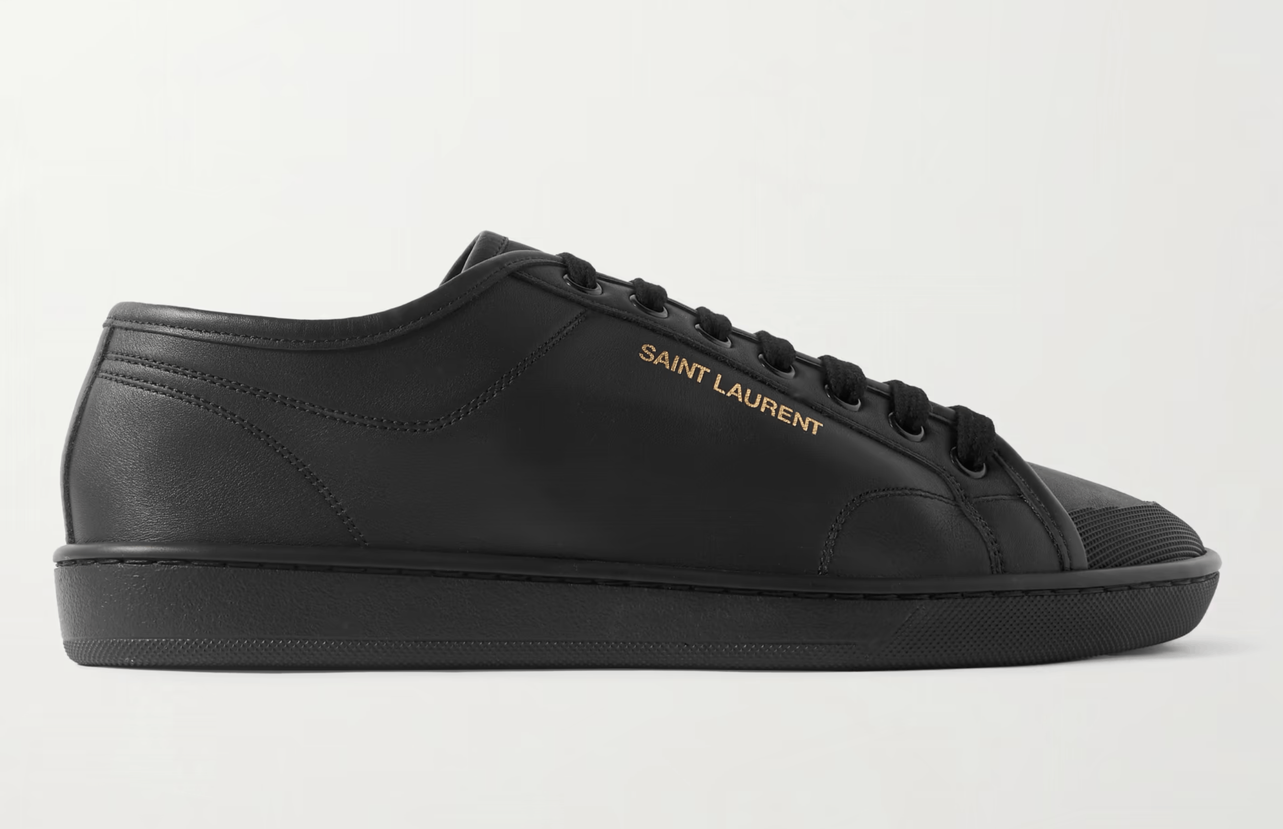 Saint Laurent Paris Andy Black Leather Gym Gold Logo Flat Low Top Sneaker 44 11 Size US 11 / EU 44 - 1 Thumbnail
