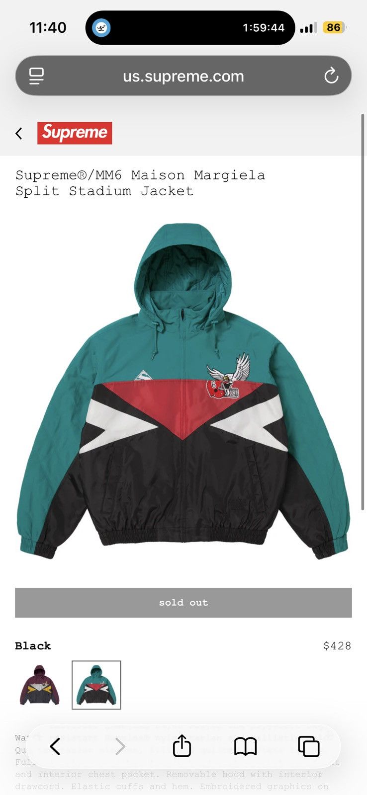 Maison Margiela × Supreme Supreme®/MM6 Maison Margiela Split Stadium Jacket XL Size US XL / EU 56 / 4 - 7 Thumbnail