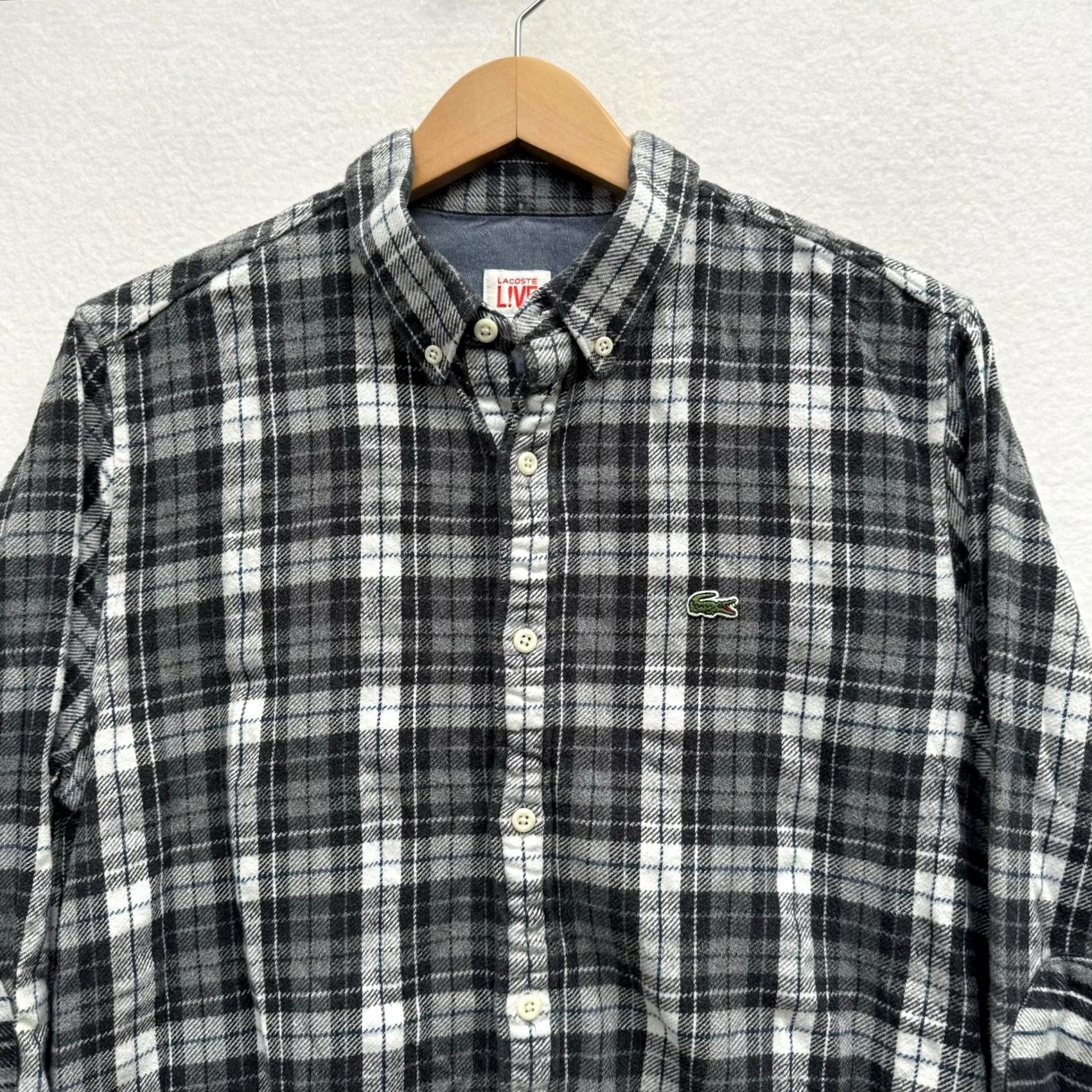 Lacoste Lacoste Live Men’s Plaid Flannel Button-Down Shirt Gray L 42 Large Button-Up Shirt Mens Regular Size Long Sleeve Block Plaid 90s Colorful Size US L / EU 52-54 / 3 - 4 Thumbnail